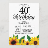 Sunflower 40th Birthday Invitation