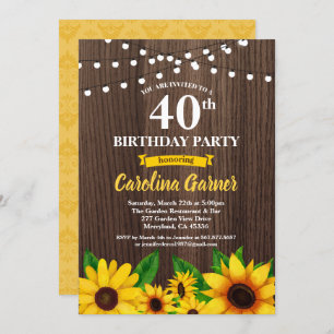 Sunflower 40th birthday invitation. Any age Invitation