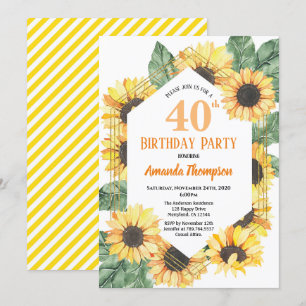 Sunflower 40th Birthday Party Celebration Women Invitation