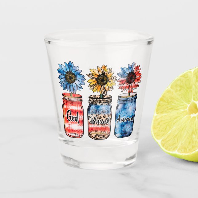 Sunflower 4th of July | God Blessed America Shot Glass (Front)