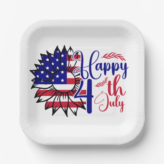 Sunflower 4th of July  Paper Plate (Front)