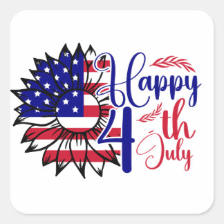 Sunflower 4th of July  Square Sticker
