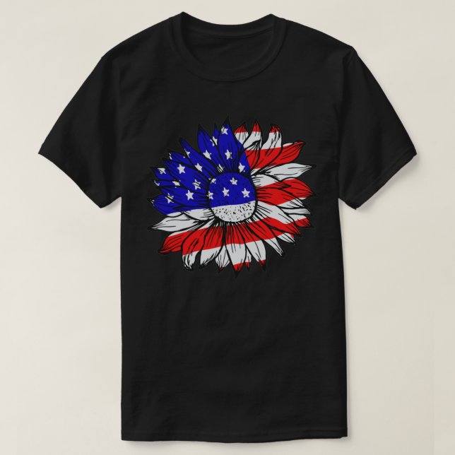 Sunflower 4th of July USA US Independence Day Amer T-Shirt (Design Front)