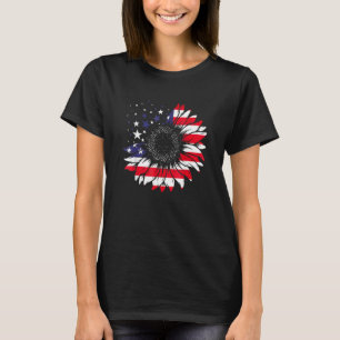 Sunflower 4th Of July Women American Flag Patrioti T-Shirt
