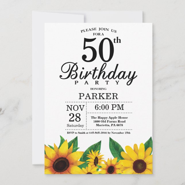 Sunflower 50th Birthday Invitation (Front)