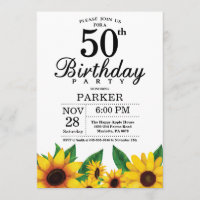 Sunflower 50th Birthday Invitation