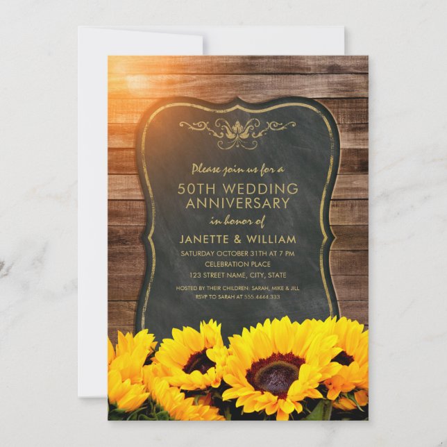 Sunflower 50th Wedding Anniversary Rustic Fall Invitation (Front)
