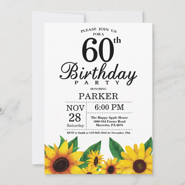 Sunflower 60th Birthday Invitation (Front)