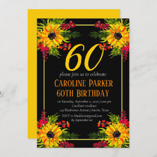 Sunflower 60th Birthday Yellow Floral Adult Invitation