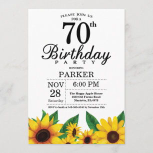 Sunflower 70th Birthday Invitation