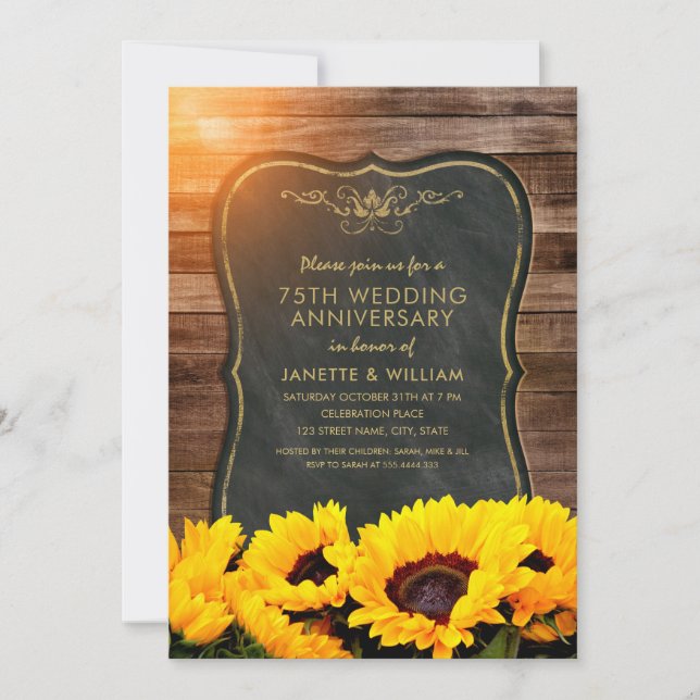 Sunflower 75th Wedding Anniversary Rustic Fall Invitation (Front)