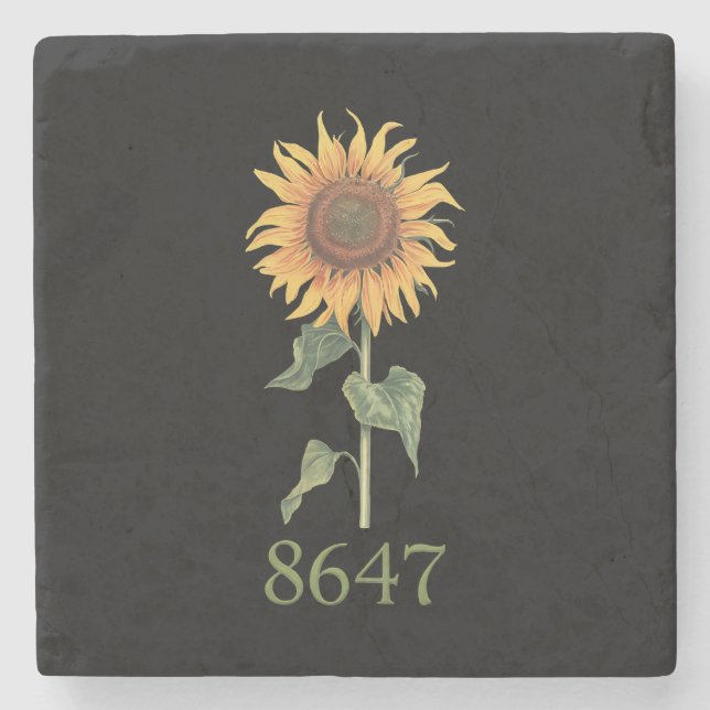 Sunflower 8647 86 47 Subtle Anti Trump Floral Boho Stone Coaster (Front)