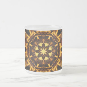 Sunflower 8 Pointed Star Fire Meditation Mandala Frosted Glass Coffee Mug