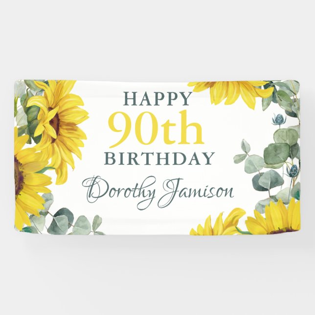 Sunflower 90th Birthday Party Banner (Horizontal)