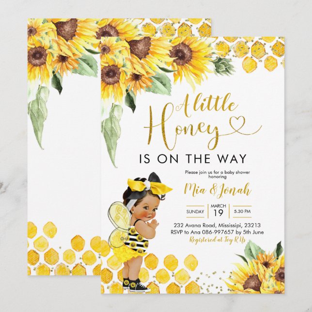 Sunflower A Little Honey is on the way baby shower Invitation (Front/Back)