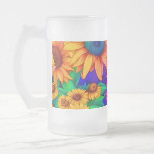 Sunflower Abstract #1 - Frosted Glass Beer Mug