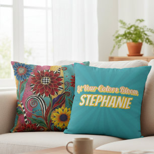 Sunflower Abstract Floral Teal Red Cushion
