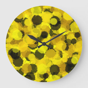 Sunflower Abstract Pattern Artistic Yellow  Large Clock