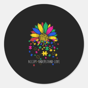 Sunflower Accept Understand Love World Autism Awar Classic Round Sticker