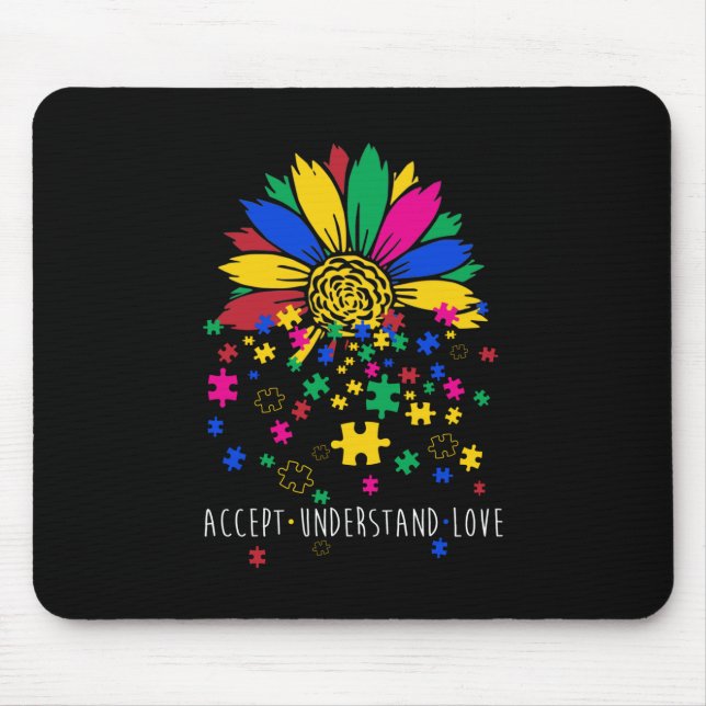 Sunflower Accept Understand Love World Autism Awar Mouse Mat (Front)