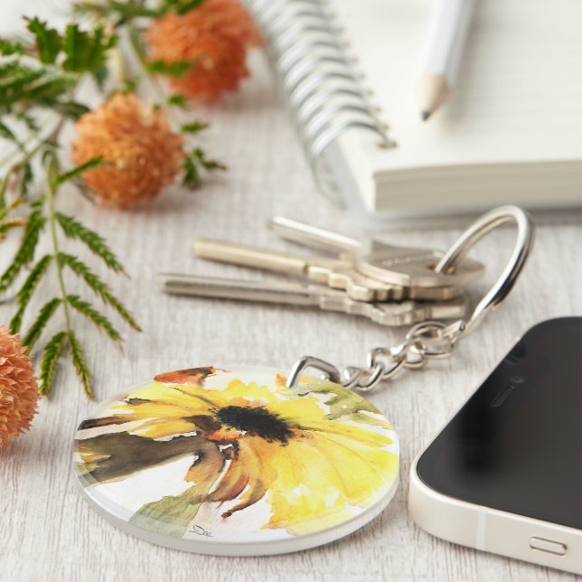 Sunflower Acrylic Keychain, Round (double-sided) Key Ring (Front Right)