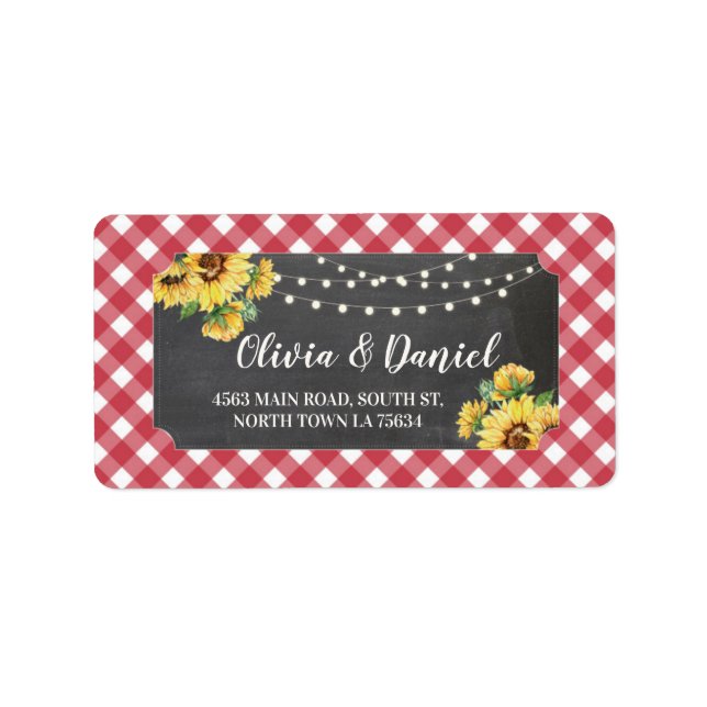 Sunflower Address Label Stickers Red White Wedding (Front)