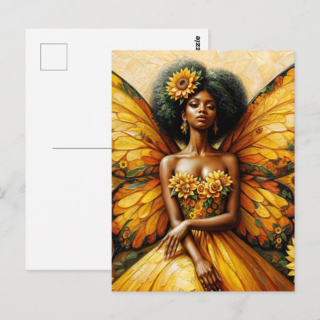 Sunflower African American Fairy Art Postcard (Front/Back)