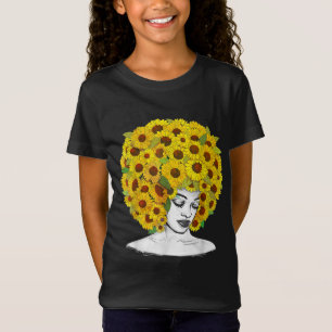 Sunflower Afro Women Black Queen African American T-Shirt