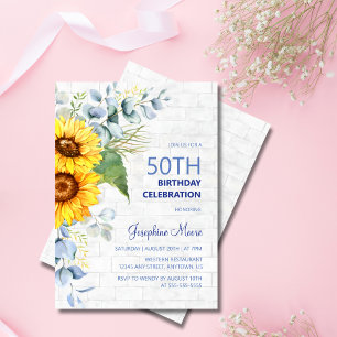 Sunflower Aged Wall Brick Greenery Birthday Invitation