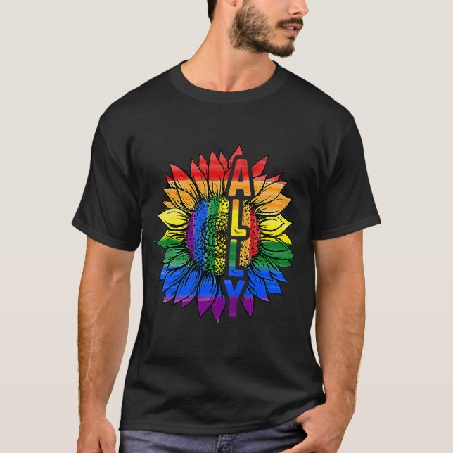 Sunflower Ally Rainbow Flag LGBT Pride Gay Lesbian T-Shirt (Front)