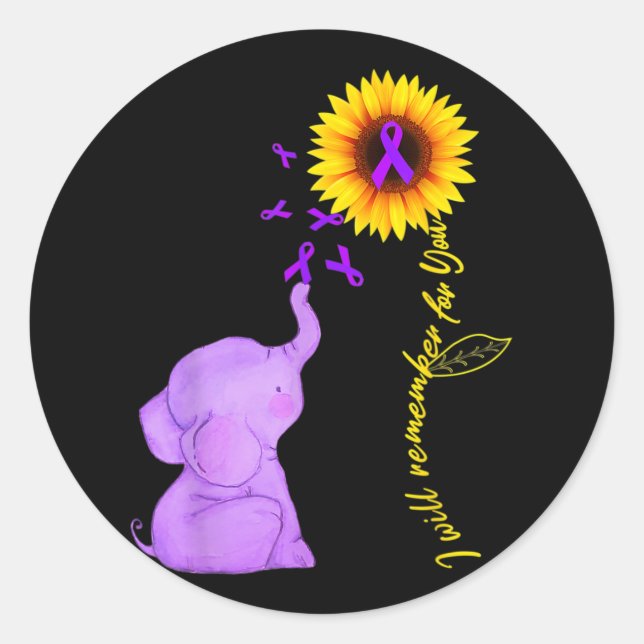 Sunflower Alzheimer Awareness  I Will Remember For Classic Round Sticker (Front)