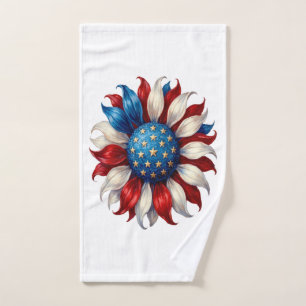 Sunflower American Flag 4Th Of July Hand Towel