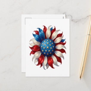 Sunflower American Flag 4Th Of July Holiday Postcard