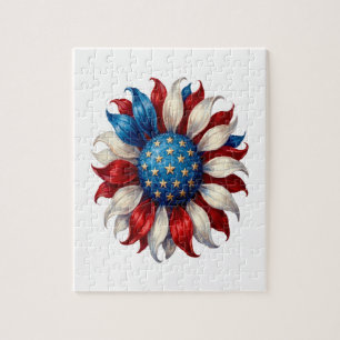 Sunflower American Flag 4Th Of July Jigsaw Puzzle