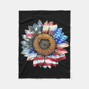 Sunflower American Flag 4th Of July Usa Women Men Fleece Blanket