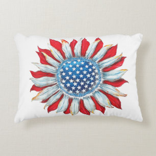 Sunflower American Flag 4th of July Women Men Meri Decorative Cushion