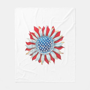 Sunflower American Flag 4th of July Women Men Meri Fleece Blanket