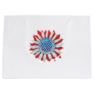 Sunflower American Flag 4th of July Women Men Meri Large Gift Bag