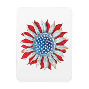 Sunflower American Flag 4th of July Women Men Meri Magnet