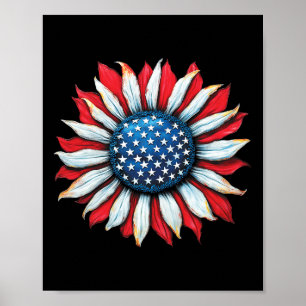 Sunflower American Flag 4th Of July Women Men Meri Poster