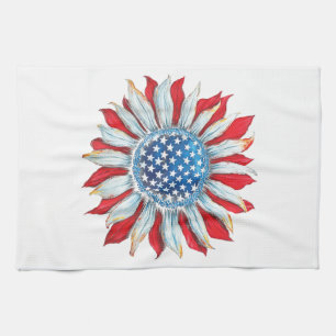 Sunflower American Flag 4th of July Women Men Meri Tea Towel