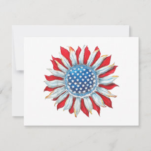 Sunflower American Flag 4th of July Women Men Meri Thank You Card