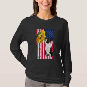Sunflower American Flag Boston Terrier Dog T-Shirt