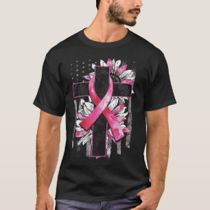 Sunflower American Flag Cross Pink Ribbon  Jesus T-Shirt