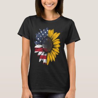 Sunflower American Flag Flower Petals Patriotic 4t T-Shirt