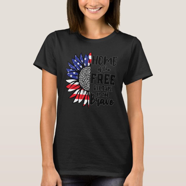 Sunflower American Flag For Men Women Kids Home Of T-Shirt (Front)