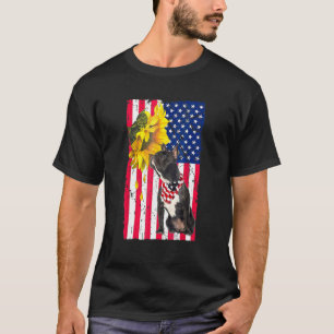 Sunflower American Flag French Bulldog Dog T-Shirt