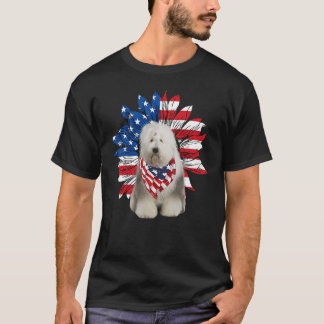 Sunflower American Flag Old English Sheepdog 4th O T-Shirt