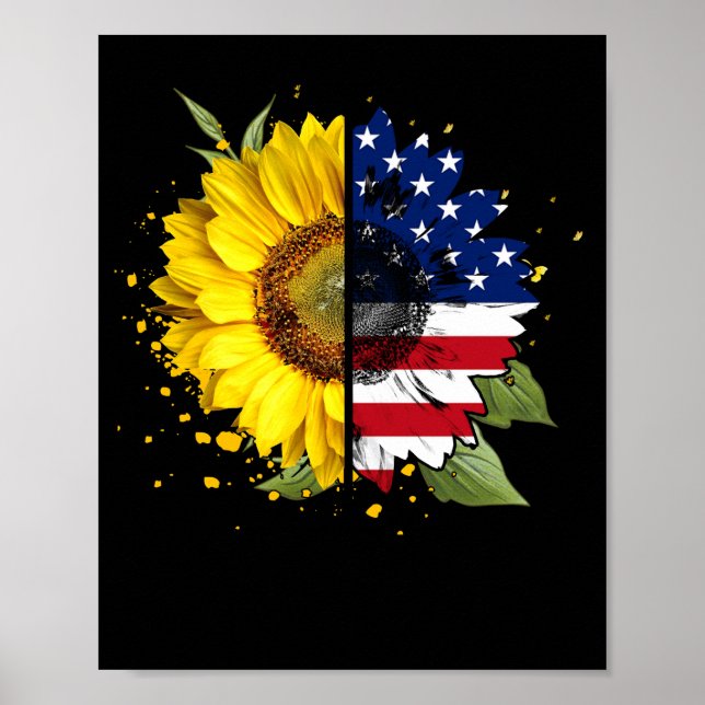 Sunflower American Flag Patriotic 4th Of July Poster (Front)