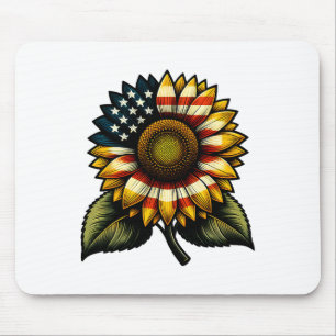 Sunflower American Flag Patriotic Cute Womens 4th  Mouse Mat